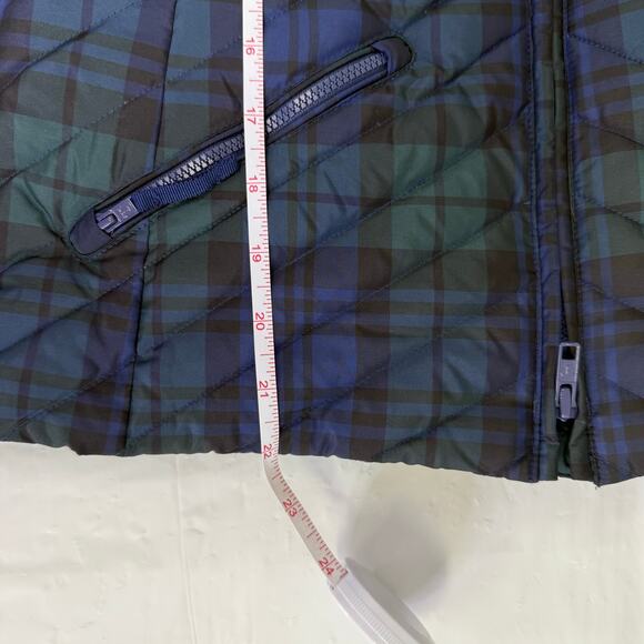 Talbots Petites Down Puffer Vest Plaid Green Blue Blackwatch Check Size P - Picture 6 of 8